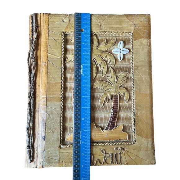 Hawaiian Handmade Photo Album With Palm Tree & Shell Design Dried Leaf Cover VTG - Picture 16 of 16